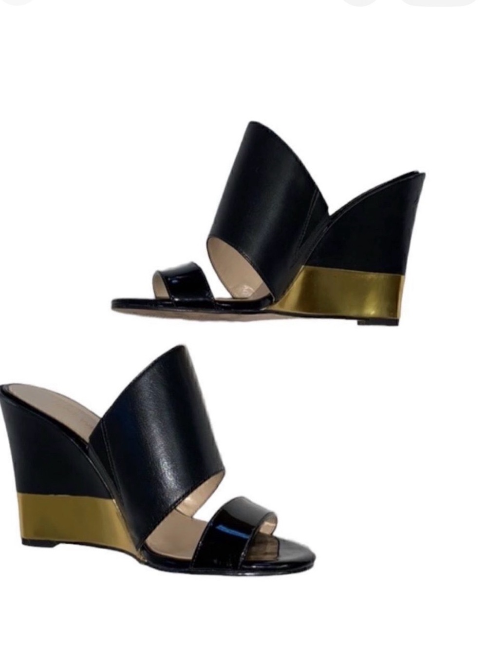 Nine West Black Wedge Sandals with Gold Wedge Detail